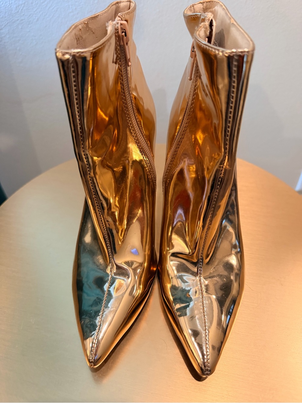 Source Unknown Shiny Gold Pointed Toe Ankle Booties